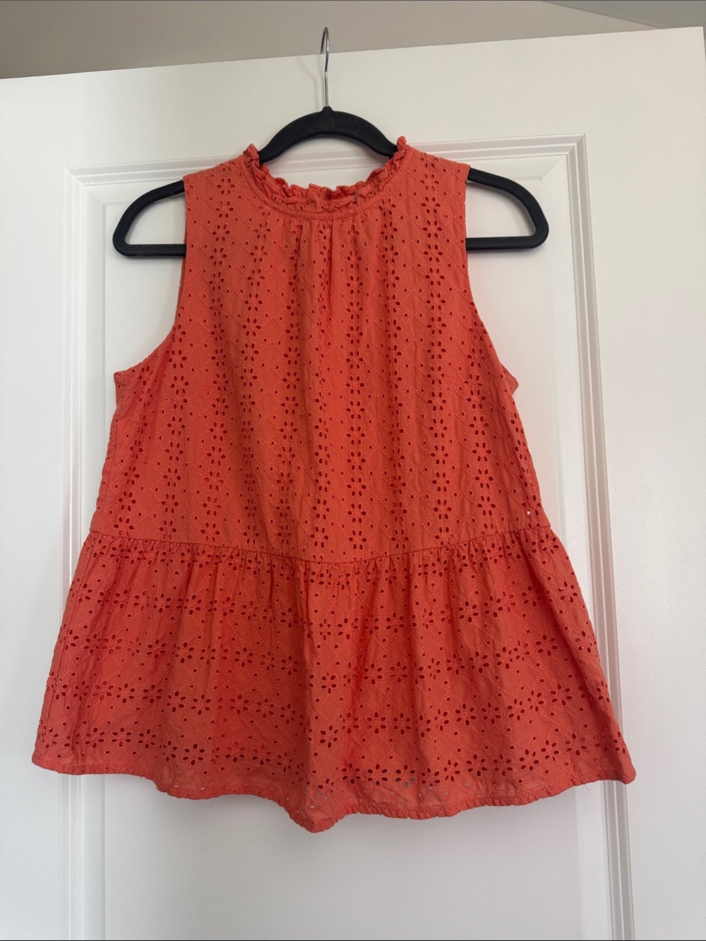 LOFT Coral Eyelet Sleeveless Peplum Tank